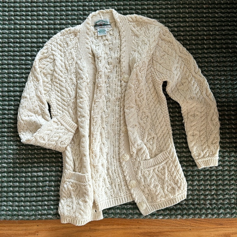 Aran Craft 100% Merino Wool V-Neck Button Front Sweater